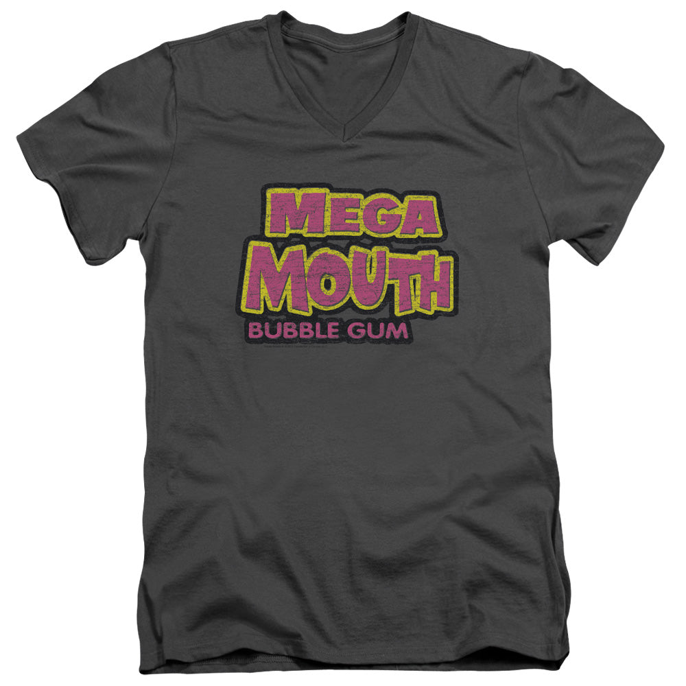 Dubble Bubble Mega Mouth Mens Slim Fit V Neck T Shirt Charcoal Officially Licensed