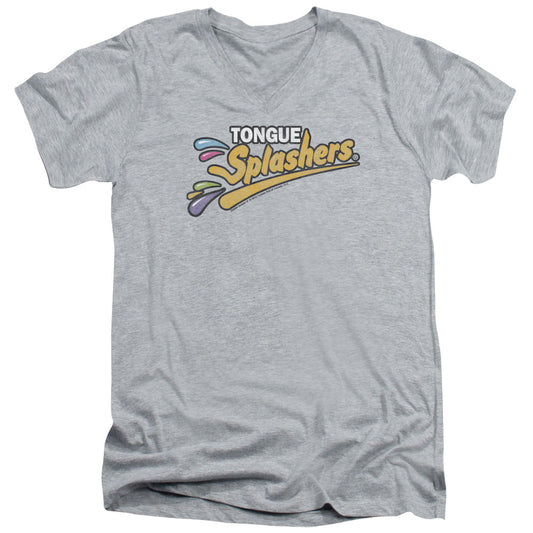 Dubble Bubble Tongue Splashers Logo Mens Slim Fit V Neck T Shirt Athletic Heather Officially Licensed