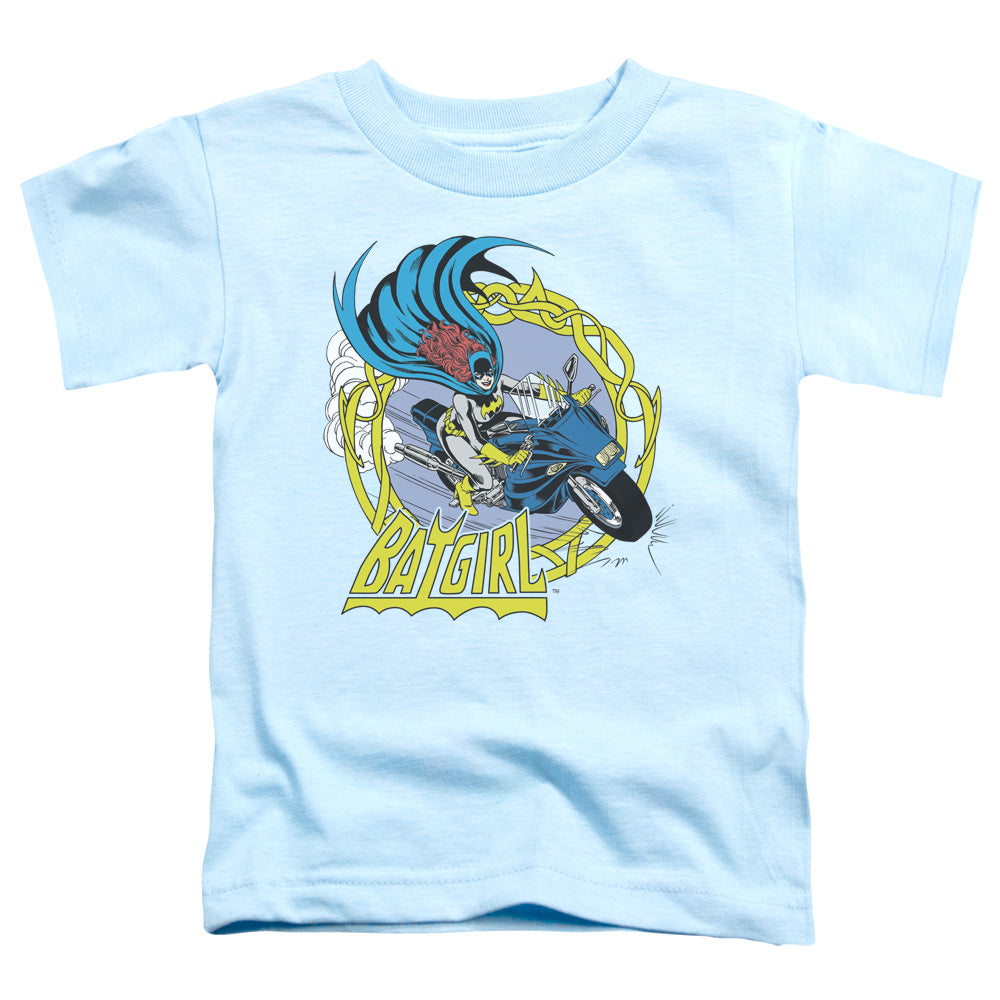 DC Comics Batgirl Motorcycle Toddler Kids Youth T Shirt Light Blue Officially Licensed