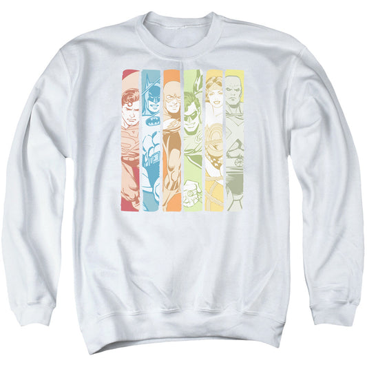 DC Comics Justice League Columns Mens Crewneck Sweatshirt White Officially Licensed