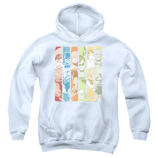 DC Comics Justice League Columns Kids Youth Hoodie White Officially Licensed
