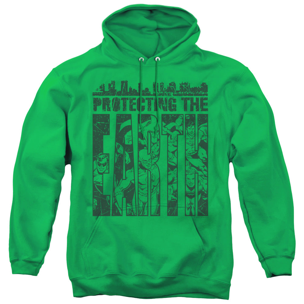 DC Comics Protecting the Earth Mens Hoodie Kelly Green Officially Licensed