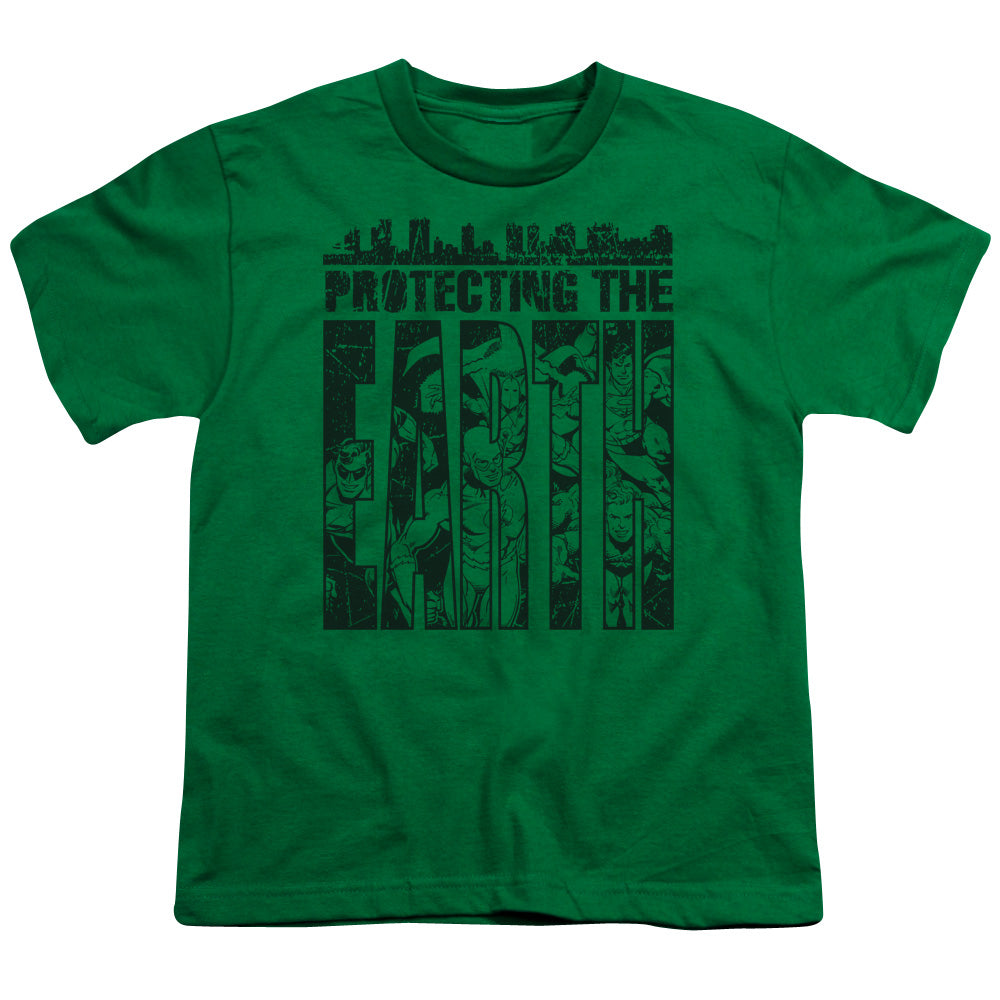 DC Comics Protecting the Earth Kids Youth T Shirt Kelly Green Officially Licensed