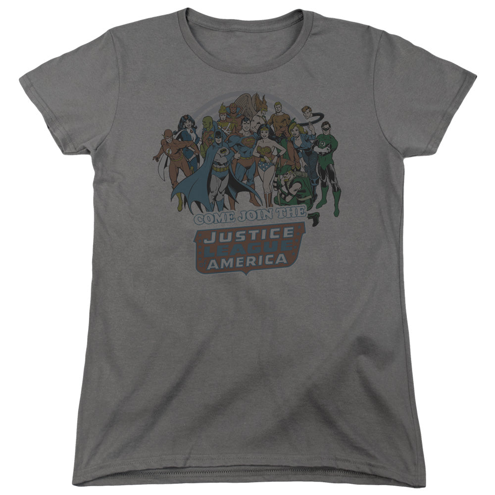 DC Comics Join the Justice League Womens T Shirt Charcoal Officially Licensed