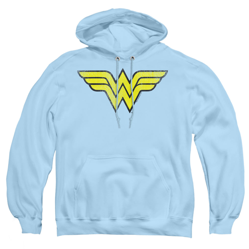 Dc Wonder Woman Ww Logo Distressed Mens Hoodie Light Blue Officially Licensed