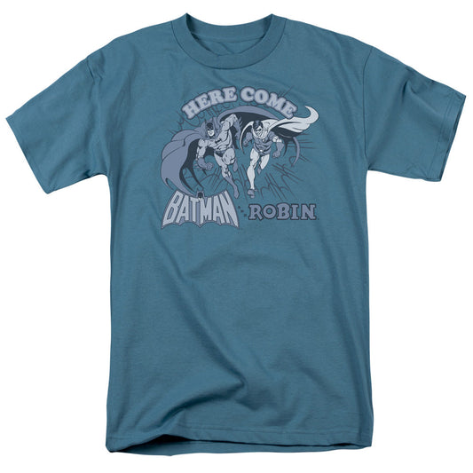 Dc Batman Here Come Batman And Robin Mens T Shirt Slate Officially Licensed