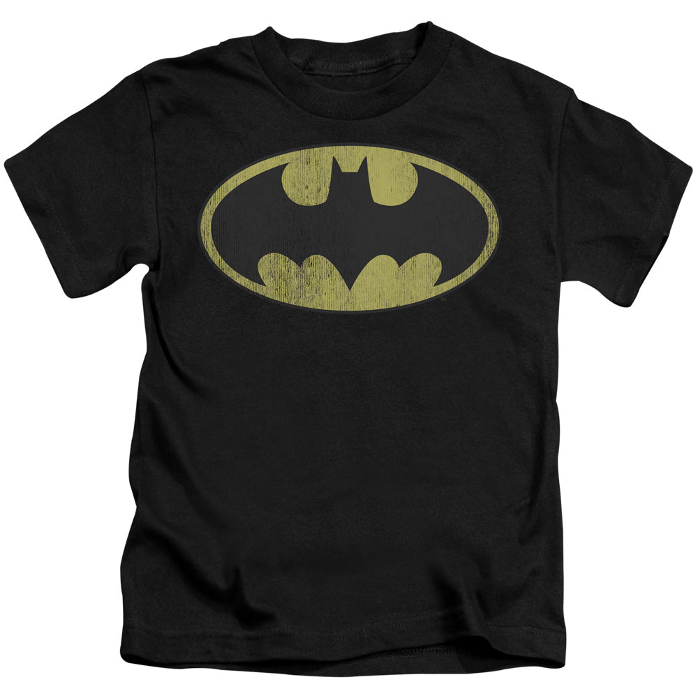 DC Comics Retro Bat Logo Distressed Juvenile Kids Youth T Shirt Black Officially Licensed