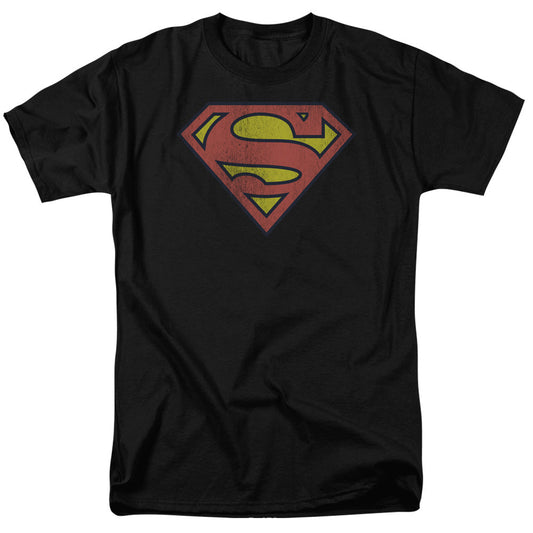 Dc Retro Supes Logo Distressed Mens T Shirt Black Officially Licensed