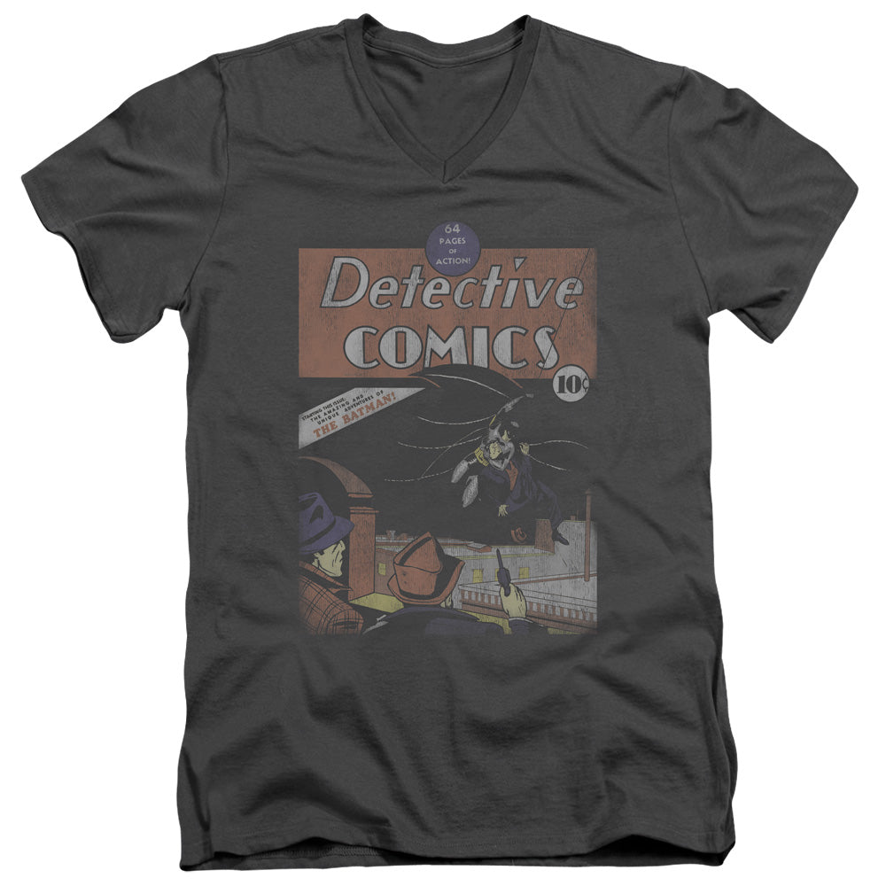 DC Comics Detective #27 Distressed Mens Slim Fit V Neck T Shirt Charcoal Officially Licensed