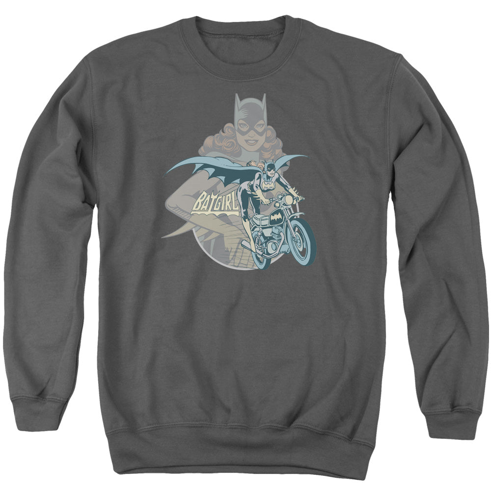 DC Comics Batgirl Biker Mens Crewneck Sweatshirt Charcoal Officially Licensed