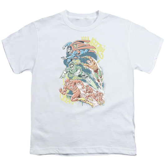 DC Comics Halftone League Kids Youth T Shirt White Officially Licensed