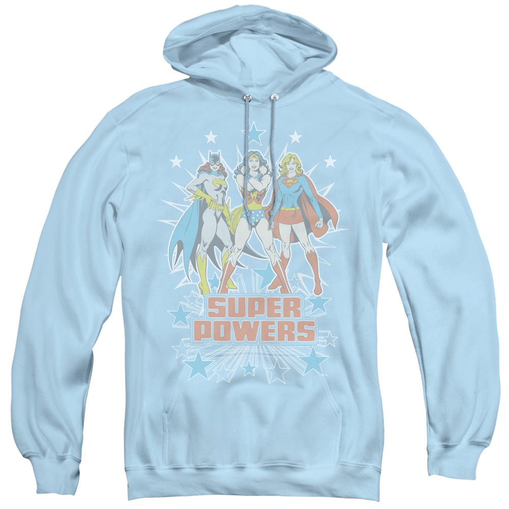DC Comics Super Powers X3 Mens Hoodie Light Blue Officially Licensed