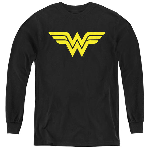 DC Comics Wonder Woman Logo Long Sleeve Kids Youth T Shirt Black Officially Licensed