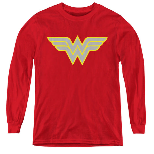 DC Comics Ww Logo Long Sleeve Kids Youth T Shirt Red Officially Licensed