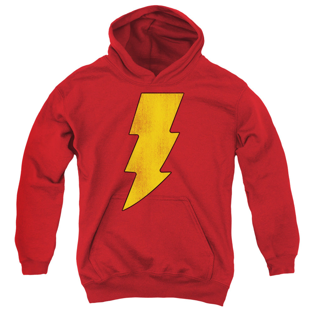 DC Comics Shazam Logo Distressed Kids Youth Hoodie Red Officially Licensed