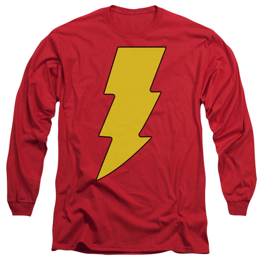 DC Comics Shazam Logo Mens Long Sleeve Shirt Red Officially Licensed