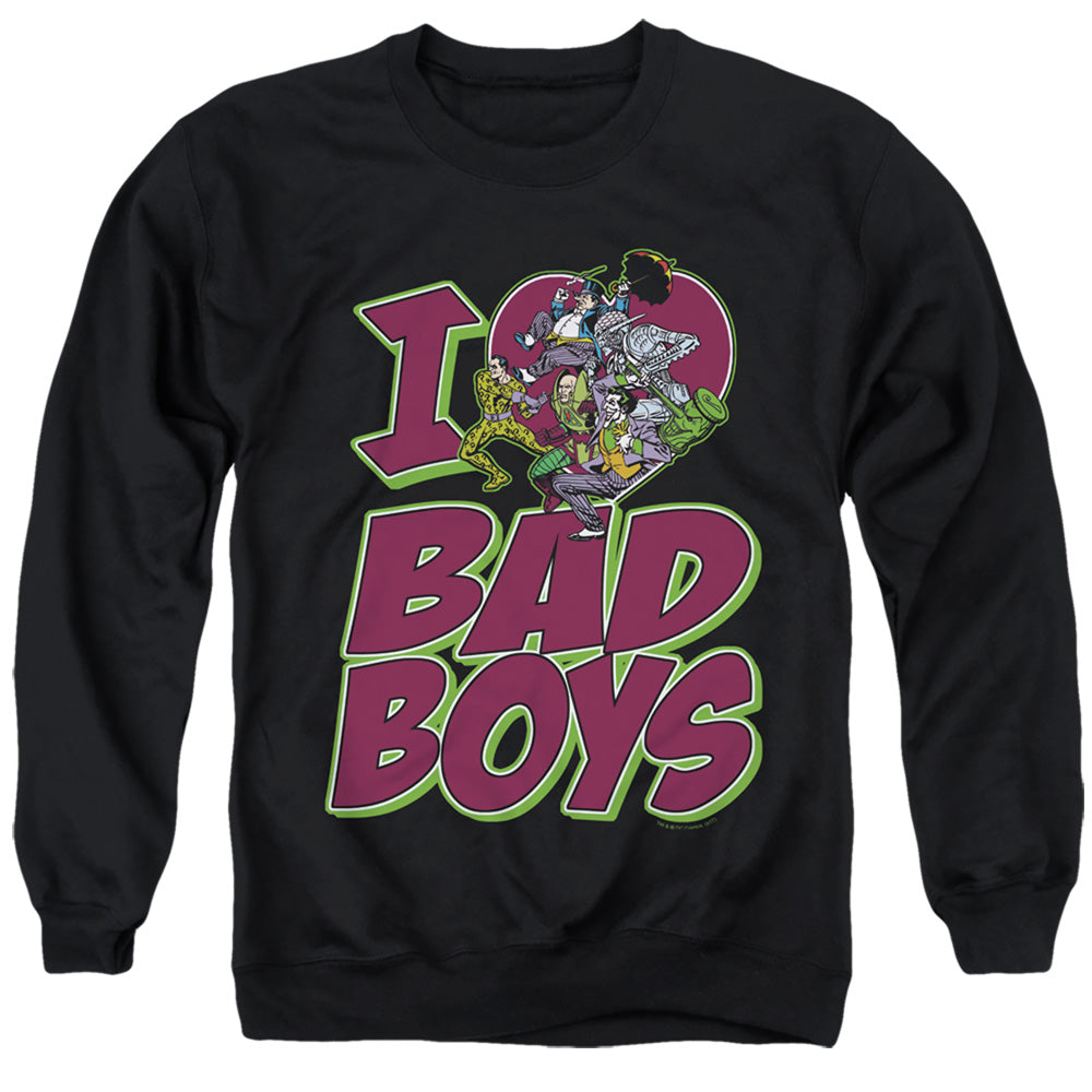 DC Comics I Heart Bad Boys Mens Crewneck Sweatshirt Black Officially Licensed