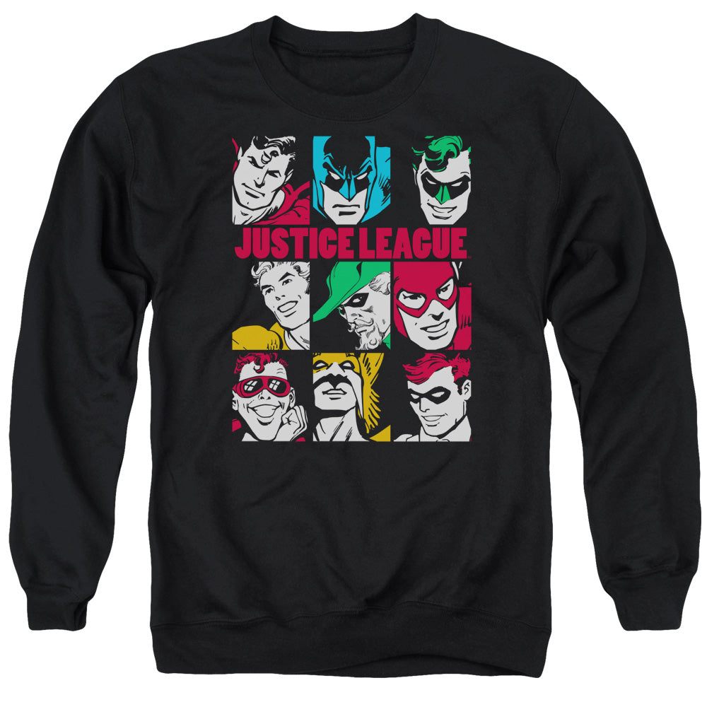 DC Comics Nine Blocks of Justice Mens Crewneck Sweatshirt Black Officially Licensed