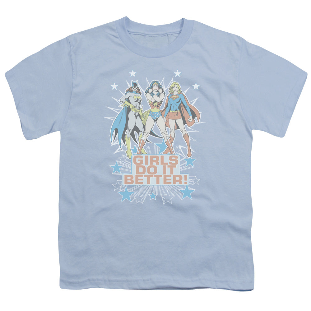 DC Comics Girls Do It Better Kids Youth T Shirt Light Blue Officially Licensed