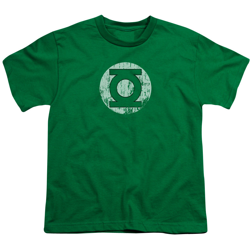 DC Comics Distressed Lantern Logo Kids Youth T Shirt Kelly Green Officially Licensed
