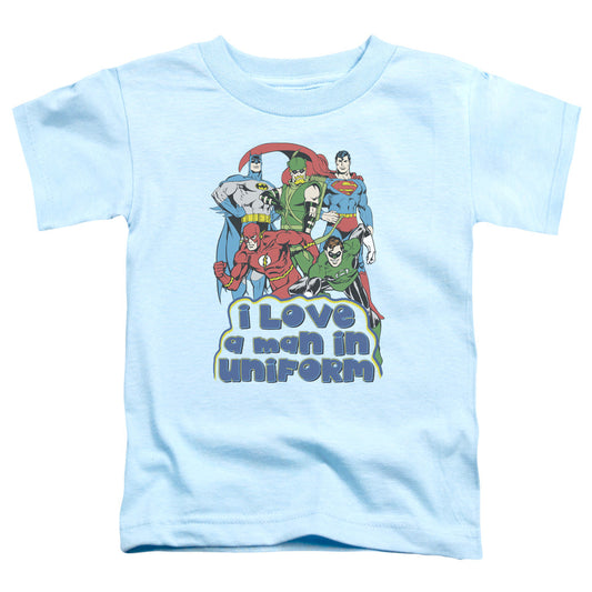 DC Comics I Love a Man in Uniform Toddler Kids Youth T Shirt Light Blue Officially Licensed