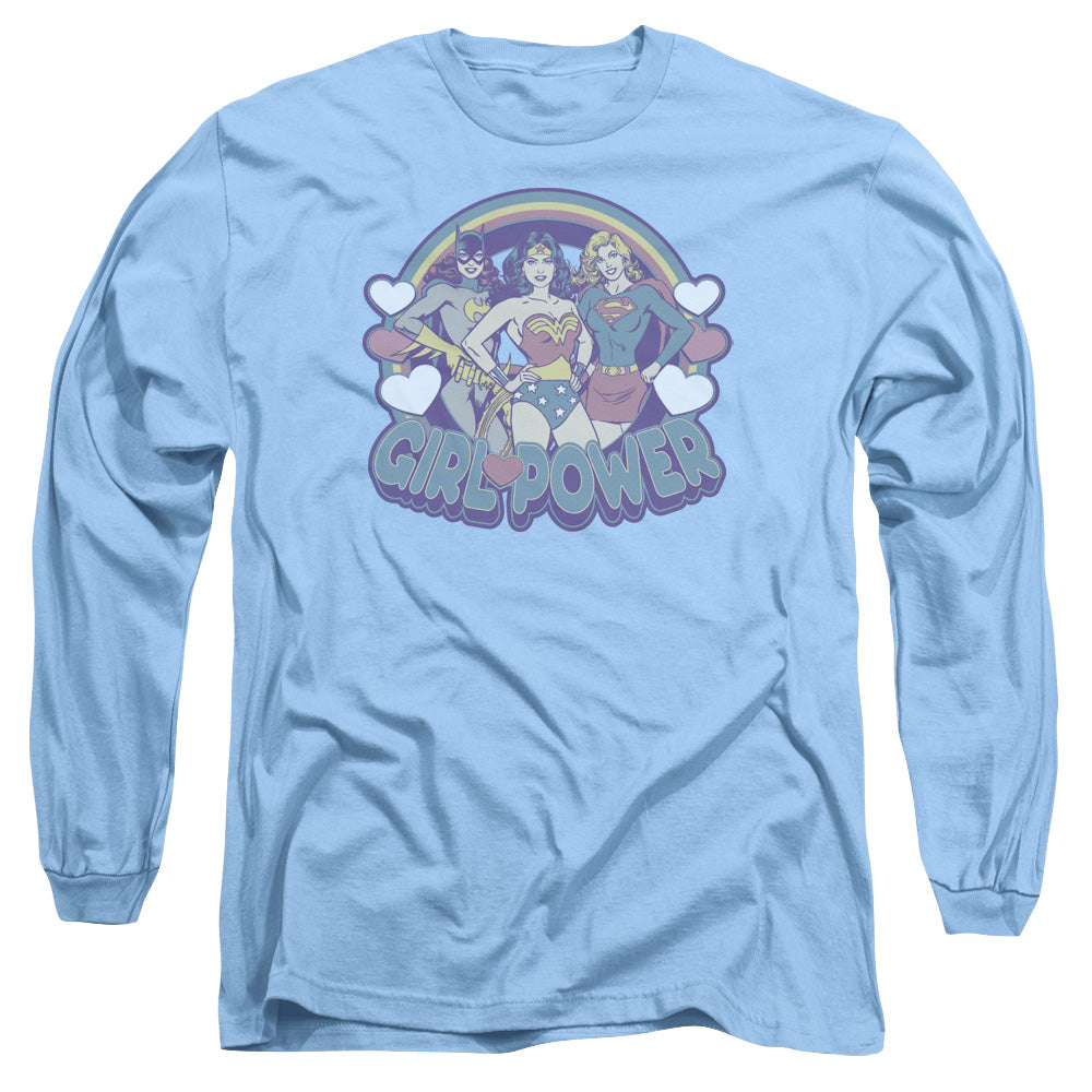 DC Comics Retro Girl Power Mens Long Sleeve Shirt Carolina Blue Officially Licensed