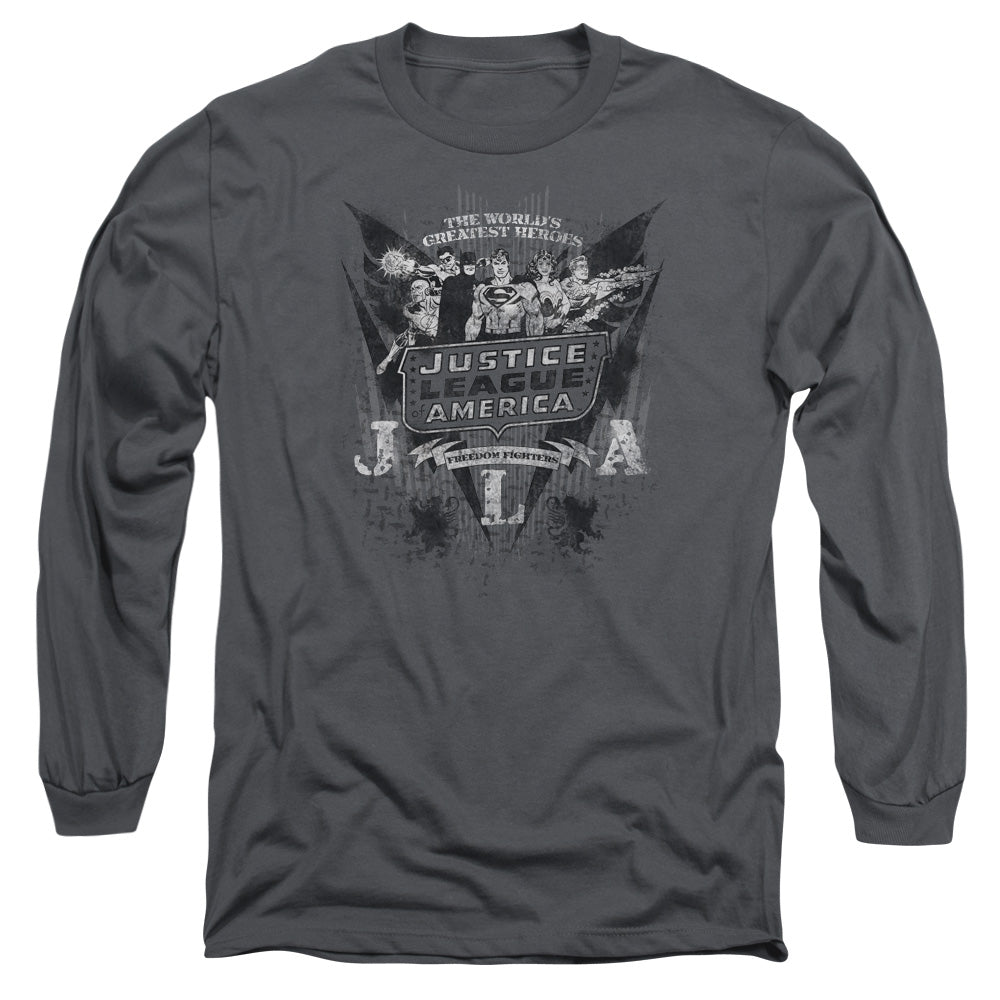 DC Comics Greatest Heroes Mens Long Sleeve Shirt Charcoal Officially Licensed