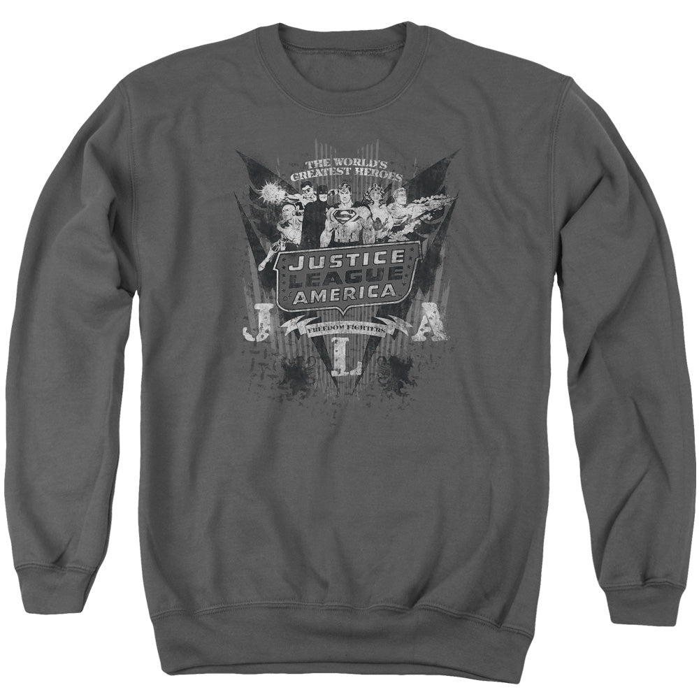 DC Comics Greatest Heroes Mens Crewneck Sweatshirt Charcoal Officially Licensed