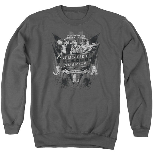 DC Comics Greatest Heroes Mens Crewneck Sweatshirt Charcoal Officially Licensed