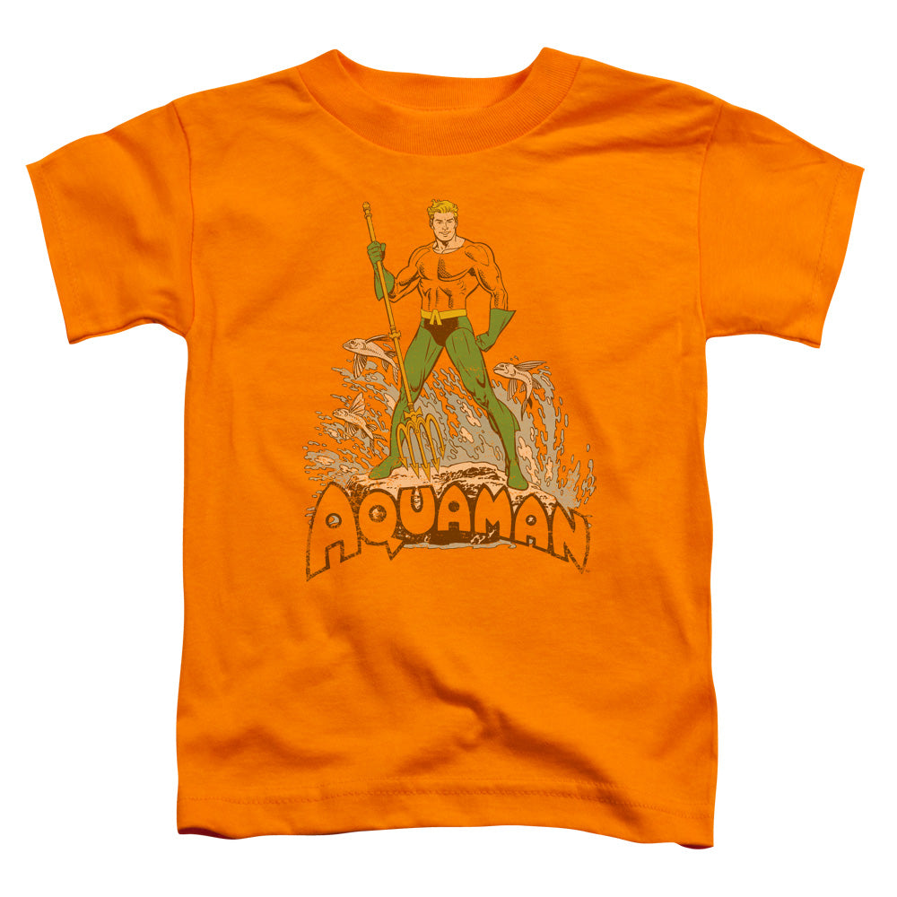 DC Comics Aquaman Distressed Toddler Kids Youth T Shirt Orange Officially Licensed