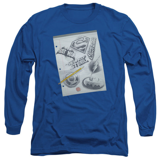 Dc Logo Note Paper Mens Long Sleeve Shirt Royal Blue Officially Licensed