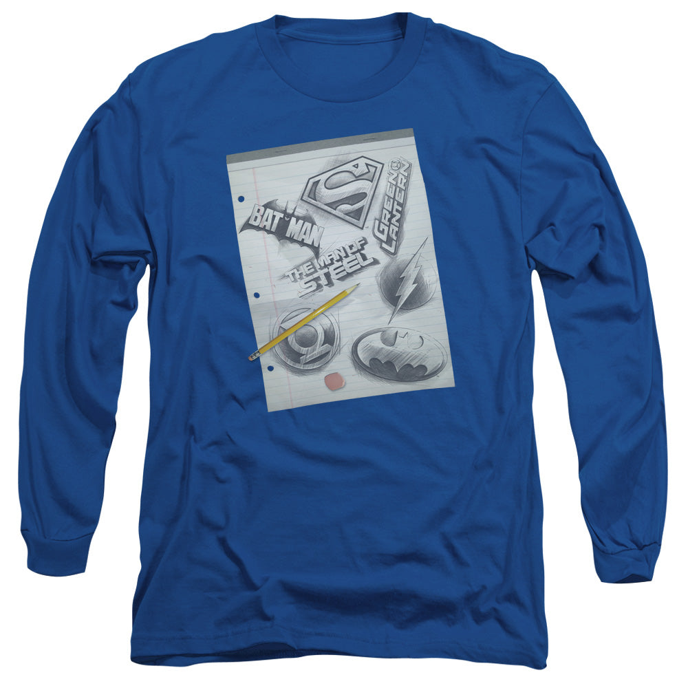 Dc Logo Note Paper Mens Long Sleeve Shirt Royal Officially Licensed