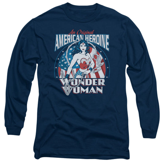 DC Comics American Heroine Mens Long Sleeve Shirt Navy Blue Officially Licensed