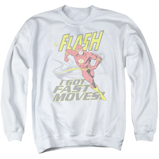 DC Comics Flash Fast Moves Mens Crewneck Sweatshirt White Officially Licensed