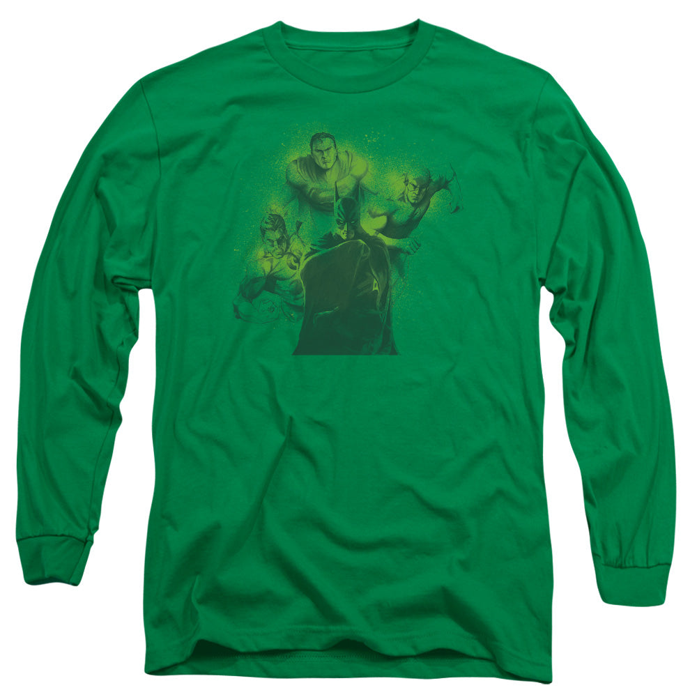 DC Comics Spray Sketch League Mens Long Sleeve Shirt Kelly Green Officially Licensed