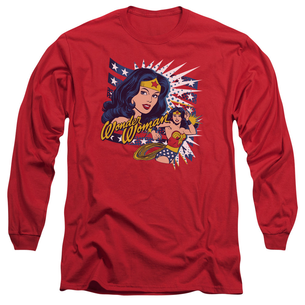 DC Comics Pop Art Wonder Mens Long Sleeve Shirt Red Officially Licensed