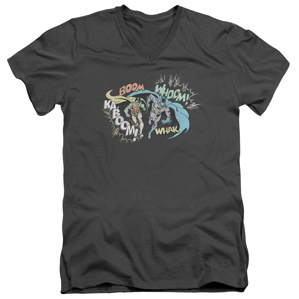 DC Comics Action Duo Mens Slim Fit V Neck T Shirt Charcoal Officially Licensed