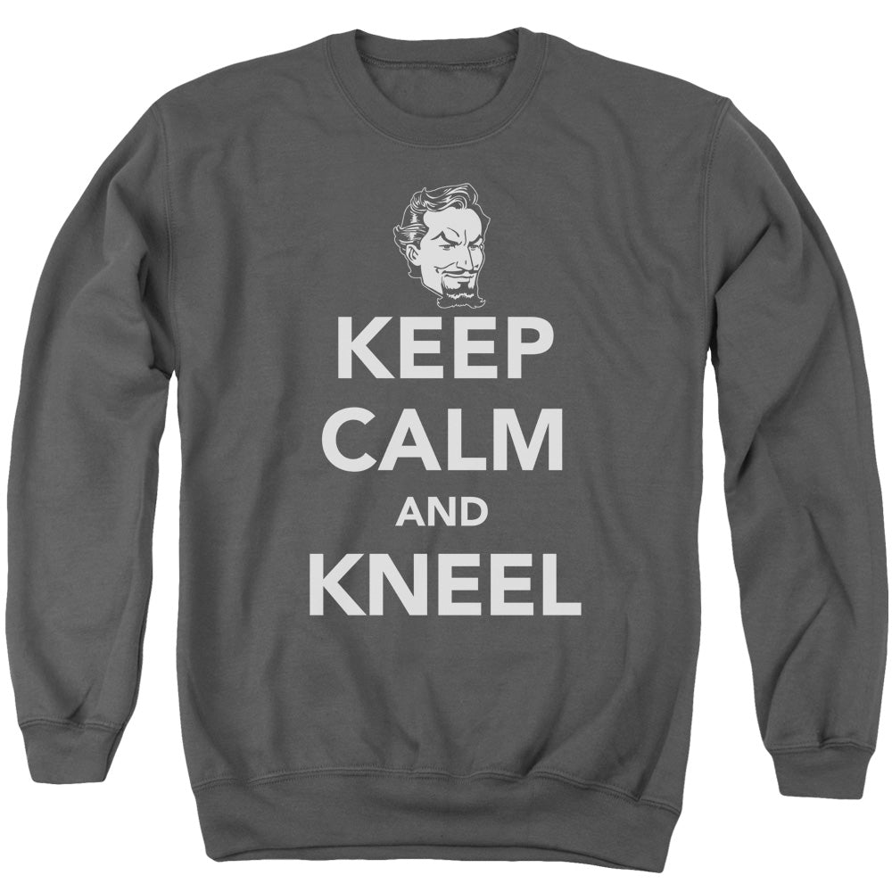 DC Comics Keep Calm and Kneel Mens Crewneck Sweatshirt Charcoal Officially Licensed