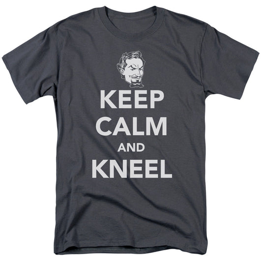 DC Comics Keep Calm and Kneel Mens T Shirt Charcoal Officially Licensed