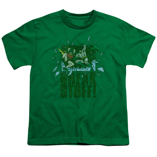 DC Comics Break Stuff Kids Youth T Shirt Kelly Green Officially Licensed