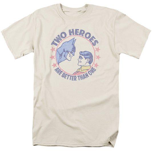 Dc Two Heroes Mens T Shirt Cream Officially Licensed