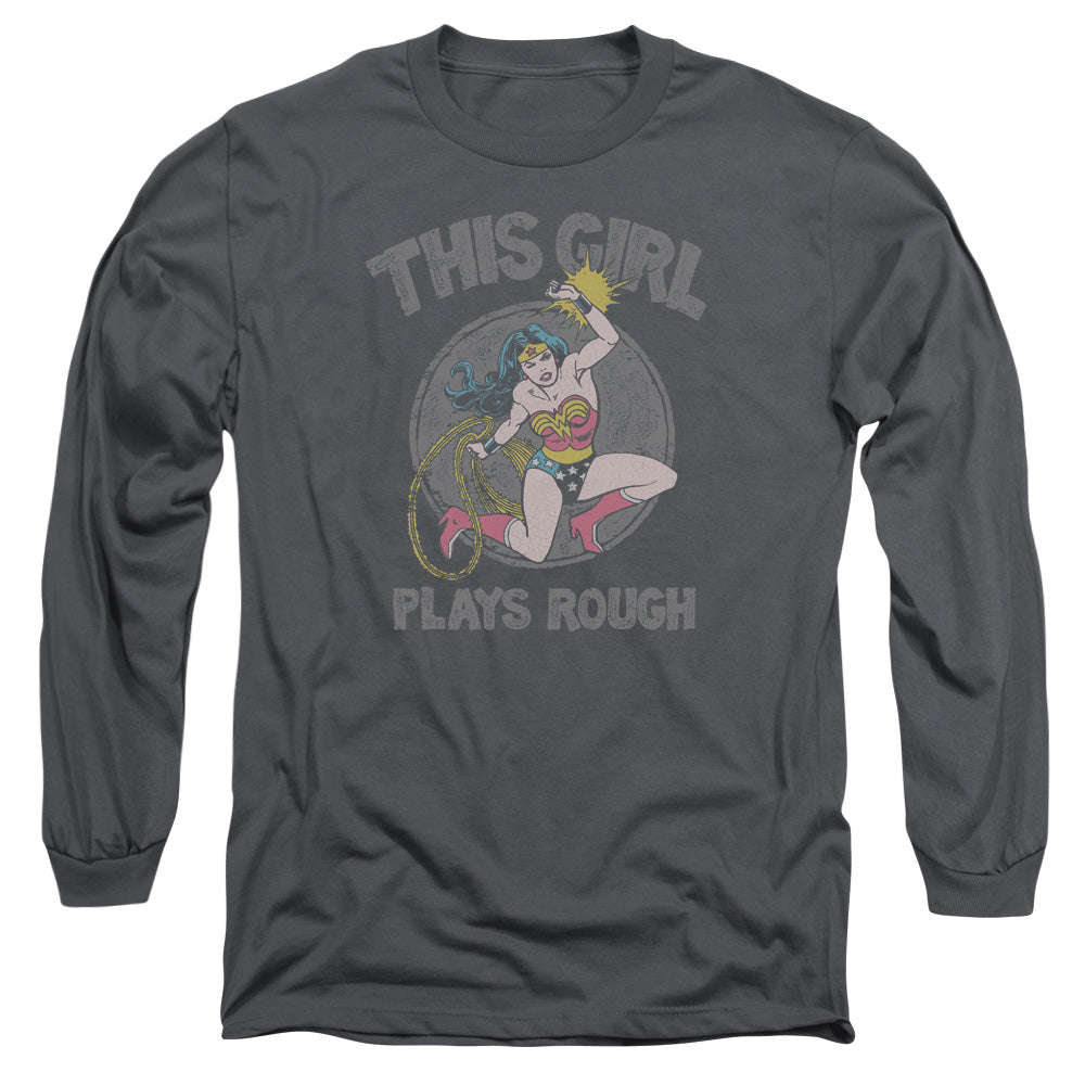 DC Comics Plays Rough Mens Long Sleeve Shirt Charcoal Officially Licensed