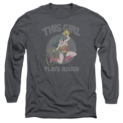 Dc Plays Rough Mens Long Sleeve Shirt Charcoal Officially Licensed