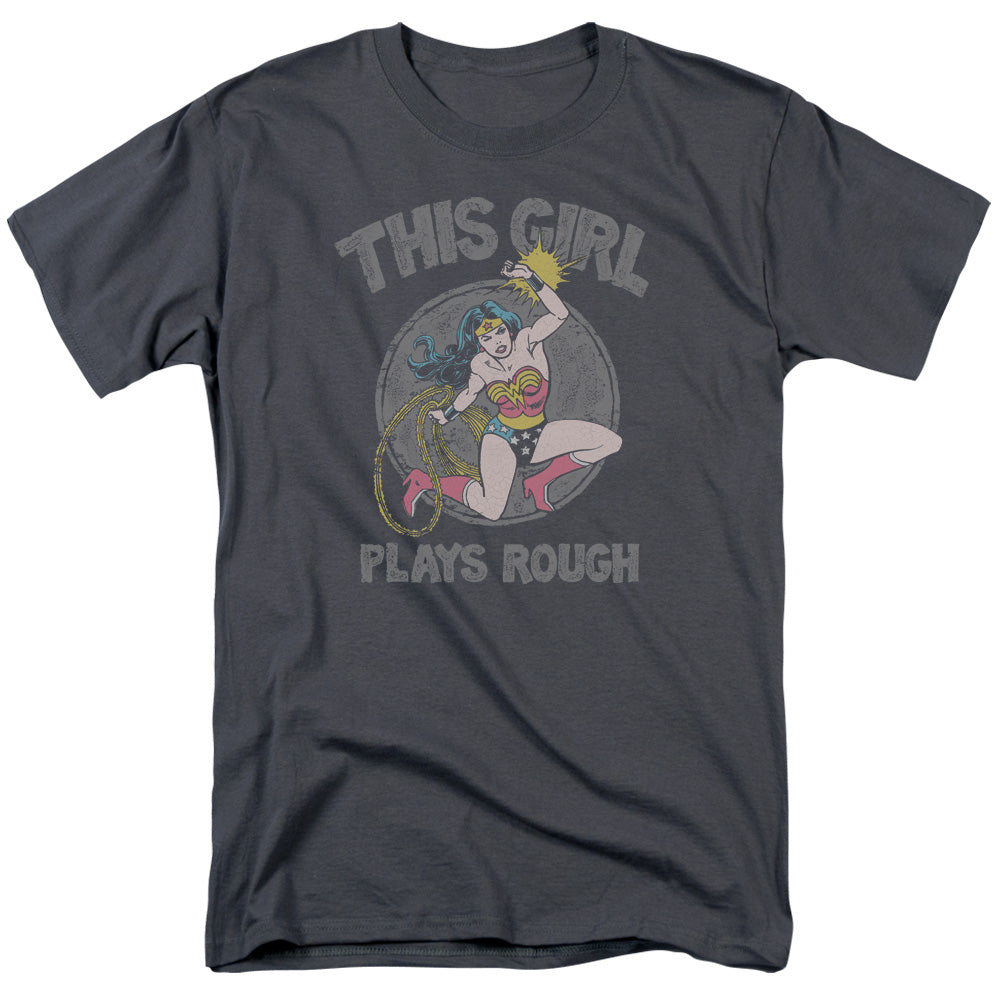 DC Comics Plays Rough Mens T Shirt Charcoal Officially Licensed