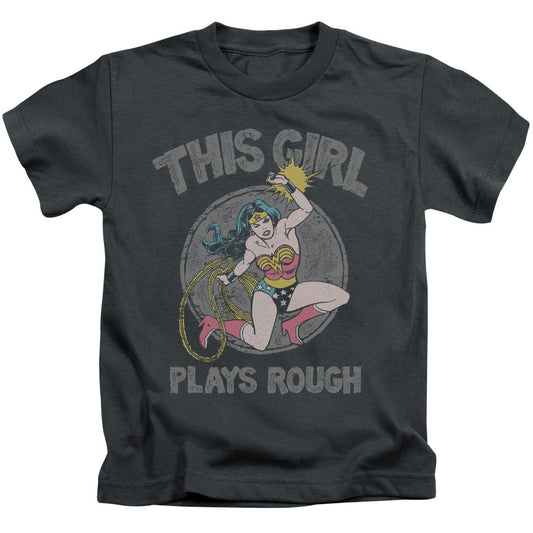 DC Comics Plays Rough Juvenile Kids Youth T Shirt Charcoal Officially Licensed
