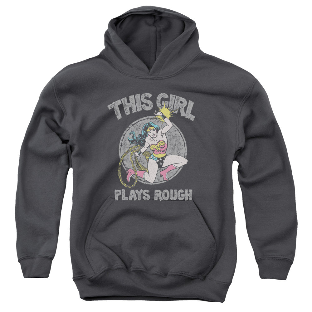 DC Comics Plays Rough Kids Youth Hoodie Charcoal Officially Licensed