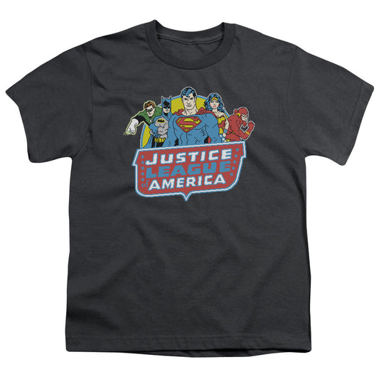 DC Comics 8 Bit League Kids Youth T Shirt Charcoal Officially Licensed