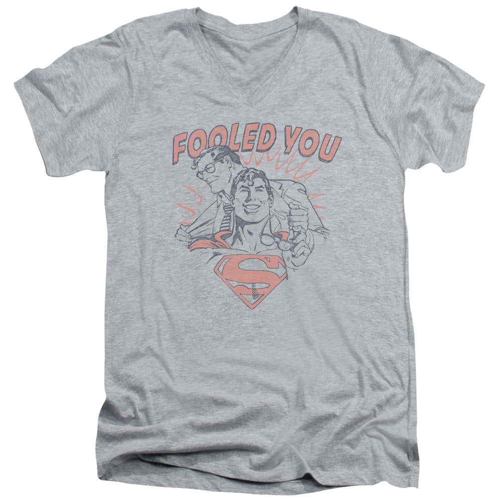 DC Comics Fooled You Mens Slim Fit V Neck T Shirt Athletic Heather Officially Licensed