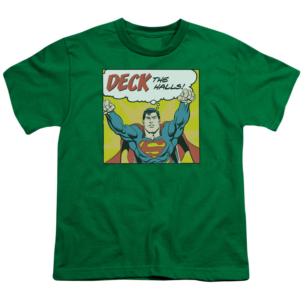 DC Comics Deck the Halls Kids Youth T Shirt Kelly Green Officially Licensed