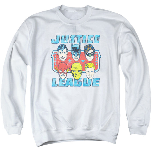 DC Comics Faces of Justice Mens Crewneck Sweatshirt White Officially Licensed